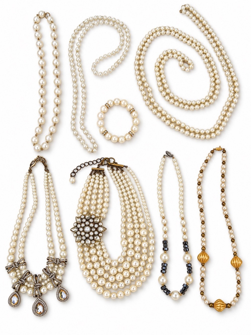 Collection of 7 vintage pearl necklaces + 1 bracelet